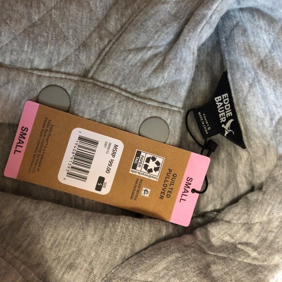 Eddie Bauer Quilted Pullover Sweatshirt Womens Size Small Gray Long Sleeve NEW - Picture 6 of 9